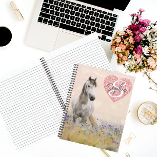 Schattige Wit Paard Paarse Bloemmonogram Notitieboek