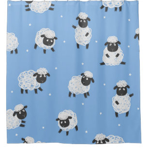 Schattige wit schaap:  lammeren. douchegordijn