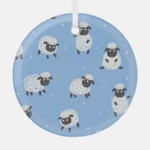 Schattige wit schaap:  lammeren. glas ornament