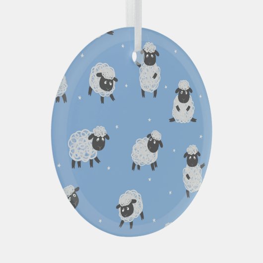 Schattige wit schaap: lammeren. glas ornament (Voorkant Rechts)