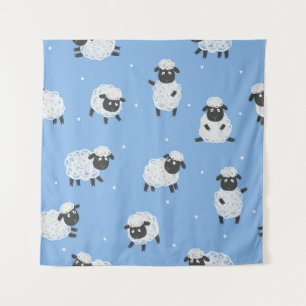 Schattige wit schaap:  lammeren. wandkleed