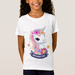 Schattige Witte Baby Eenhoorn met Bloemen T-shirt