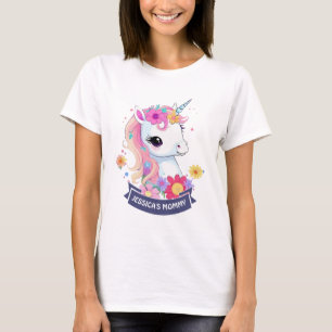 Schattige Witte Baby Eenhoorn met Bloemen T-shirt