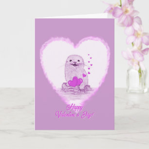 Schattige Witte Baby Zee Otter , Gelukkige Valenti Kaart