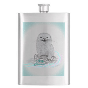 Schattige Witte Baby Zee Otter , Prettig Kerstfees Flacon