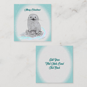 Schattige Witte Baby Zee Otter , Prettig Kerstfees Notitiekaartje