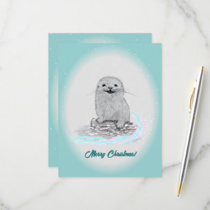 Schattige Witte Baby Zee Otter , Prettig Kerstfees RSVP Kaartje