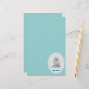 Schattige Witte Baby Zeeotter , Prettig Kerstfeest Briefpapier