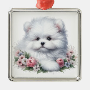 SCHATTIGE WITTE COTON DE TULEAR DOG METALEN ORNAMENT