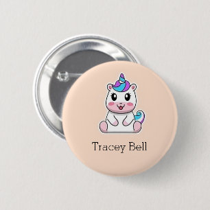 Schattige witte eenhoorn roze ronde button 5,7 cm