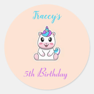 Schattige witte eenhoorn roze ronde sticker
