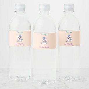 Schattige witte eenhoorn roze waterfles etiket