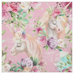 Schattige Witte Eenhoorns Roze Crème Waterverf Blo Stof