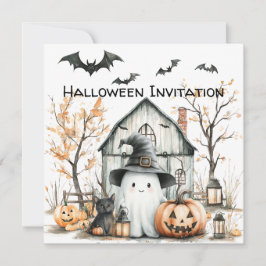 Schattige witte en oranje geest met herfstschuur kaart