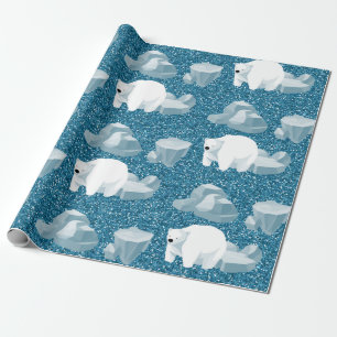 Schattige Witte Ijsbeer Noordelijk Wild Dier Blauw Cadeaupapier