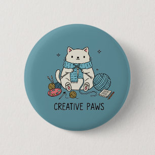 Schattige Witte Kat Breiend met Blauwe Garens Hobb Ronde Button 5,7 Cm
