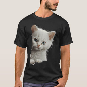 Schattige Witte Kat Gescheurde Stof 1 T-shirt