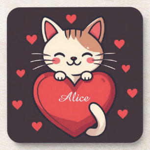 Schattige Witte Kat met Hart Kawaii Kitty Liefdeso Bier Onderzetter