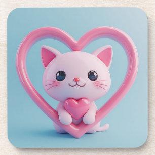 Schattige Witte Kat met Hart Kawaii Kitty Liefdeso Bier Onderzetter