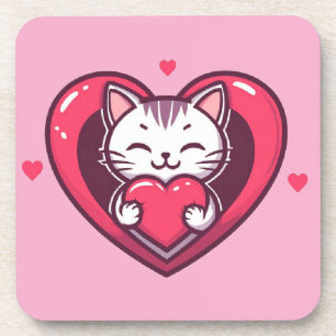 Schattige Witte Kat met Hart Kawaii Kitty Liefdeso Bier Onderzetter