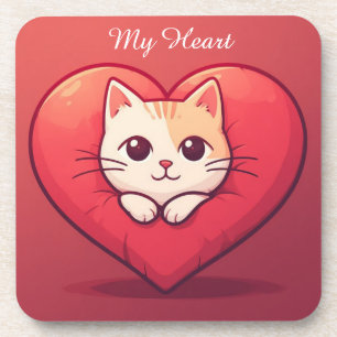 Schattige Witte Kat met Hart Kawaii Kitty Liefdeso Bier Onderzetter