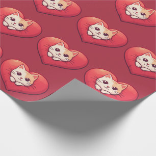 Schattige Witte Kat met Hart Kawaii Kitty Liefdeso Cadeaupapier
