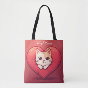 Schattige Witte Kat met Hart Kawaii Kitty Liefdeso Draagtas