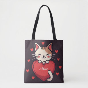 Schattige Witte Kat met Hart Kawaii Kitty Liefdeso Draagtas