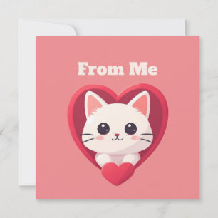 Schattige Witte Kat met Hart Kawaii Kitty Liefdeso Kaart