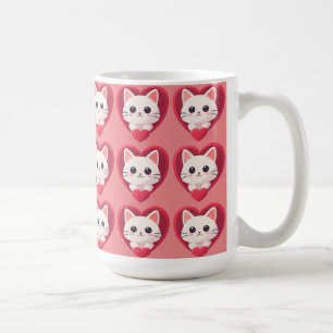 Schattige Witte Kat met Hart Kawaii Kitty Liefdeso Koffiemok