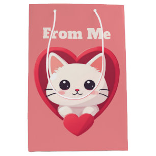 Schattige Witte Kat met Hart Kawaii Kitty Liefdeso Medium Cadeauzakje
