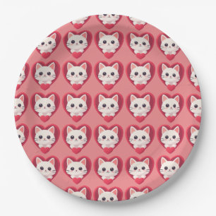 Schattige Witte Kat met Hart Kawaii Kitty Liefdeso Papieren Bordje