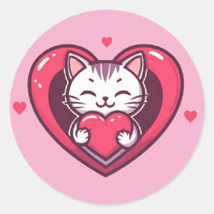Schattige Witte Kat met Hart Kawaii Kitty Liefdeso Ronde Sticker