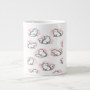 Schattige Witte Katten Roze Waterverf Patroon Kawa Extra Grote Beker