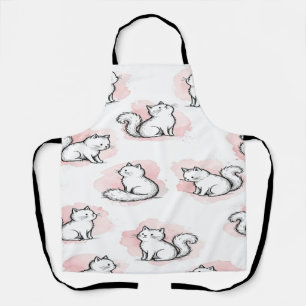 Schattige Witte Katten Roze Waterverf Patroon Kawa Schort