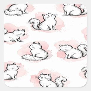 Schattige Witte Katten Roze Waterverf Patroon Kawa Vierkante Sticker
