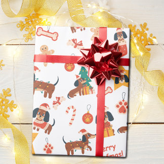 Schattige Witte Kerst Dachshund Zalig Woefmas Cadeaupapier