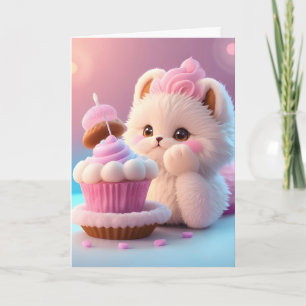 Schattige witte kitten bakken cupcakes blanco kaart