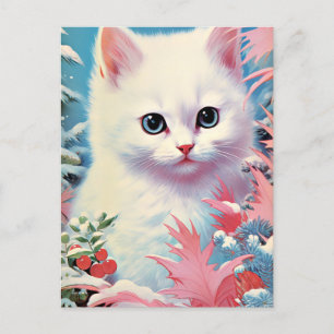 Schattige Witte Kitten Kerst Briefkaart – Perfect