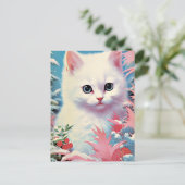 Schattige Witte Kitten Kerst Briefkaart – Perfect (Staand voorkant)