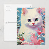 Schattige Witte Kitten Kerst Briefkaart – Perfect (Voorkant / Achterkant)
