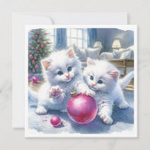 Schattige Witte Kittens Roze Kerst Kaart (Voorkant)