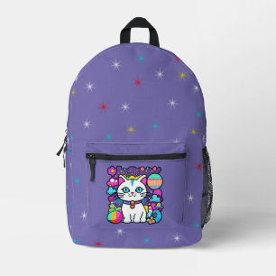 Schattige Witte Kosmische Ruimte Kitty Kat Bedrukte Rugzak