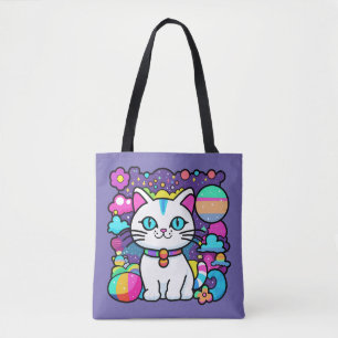Schattige Witte Kosmische Ruimte Kitty Kat Draagtas