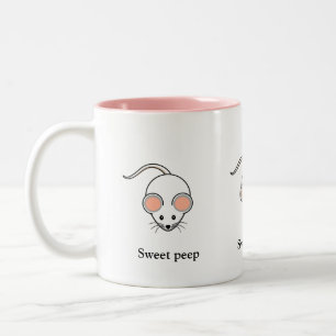 Schattige witte muis & kalligrafie tweekleurige koffiemok