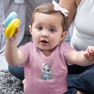 Schattige witte paashaas met ei kinder shirts