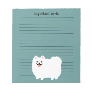 Schattige Witte Pomeranian met Aangepaste Tekst Notitieblok