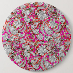 Schattige witte roze paisley patronen ronde button 6,0 cm
