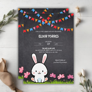 Schattige Witte Schoolbord Konijn Baby Shower Kaart