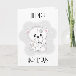 Schattige witte teddybeer met ster feestdagen kaart